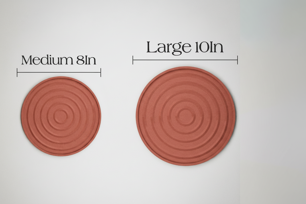 Two round trivets, one medium 8in and one large 10in, with 'Modernized Pottery' logo.