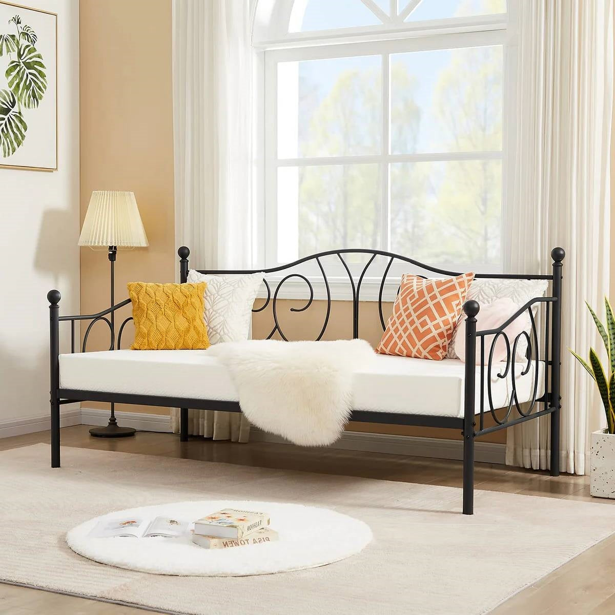 Twin size French Country Style Black Metal Day Bed Frame-1