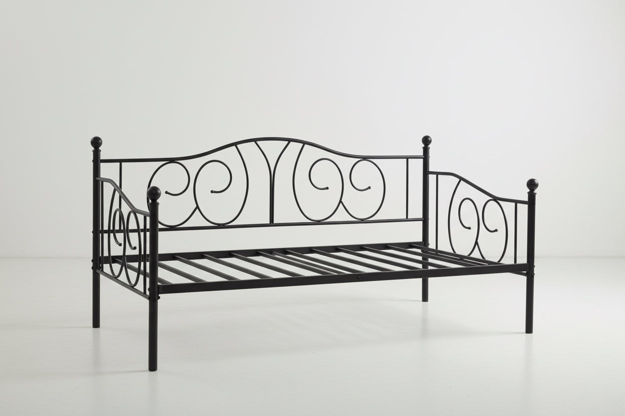 Twin size French Country Style Black Metal Day Bed Frame-3