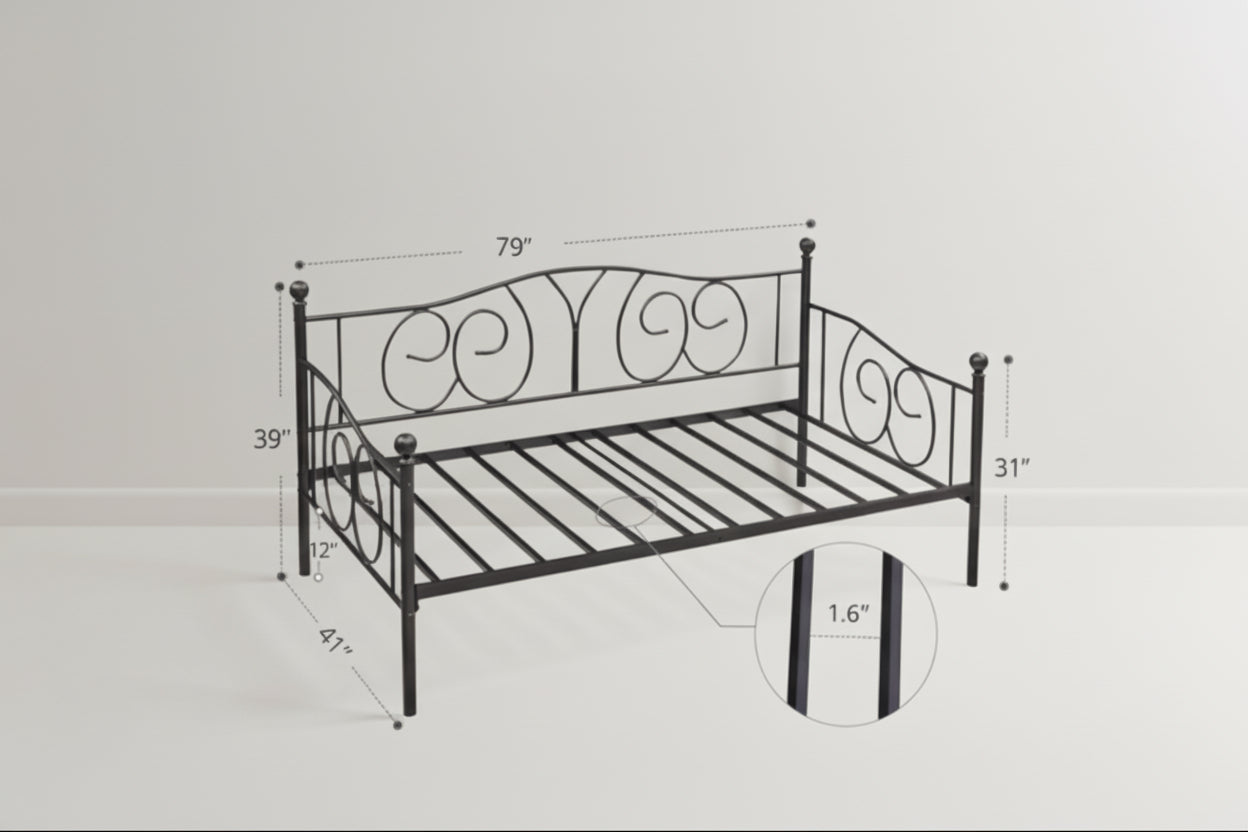 Twin size French Country Style Black Metal Day Bed Frame-4