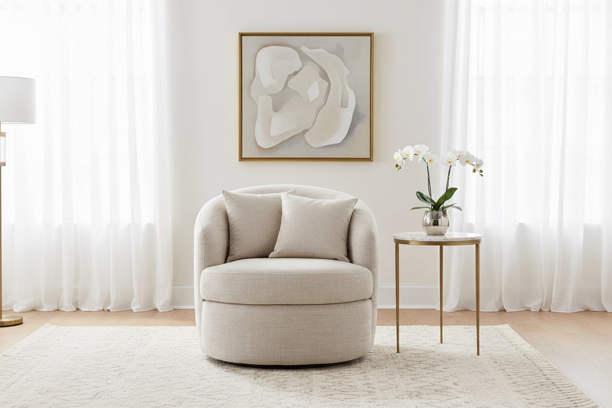 Beige swivel chair on a white background