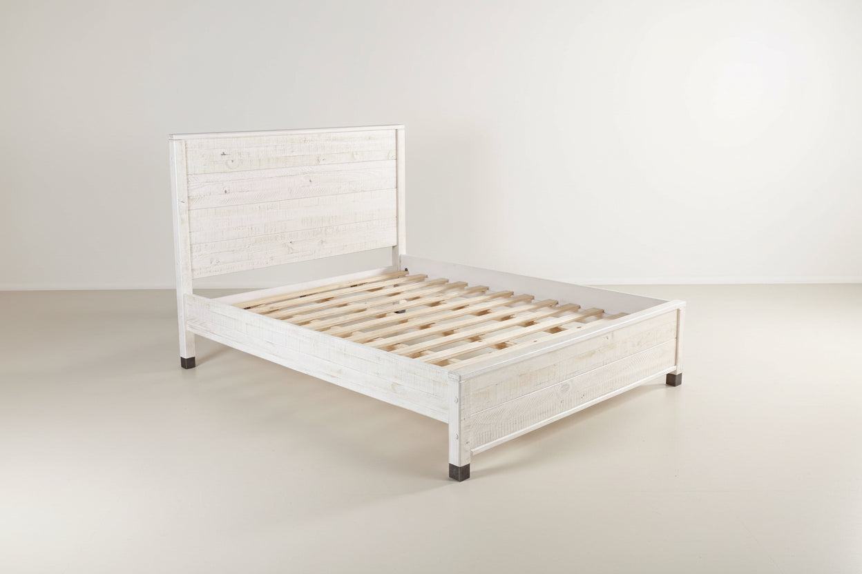 Full Size Solid Wood Platform Bed Frame with Headboard in Rustic White Finish-0