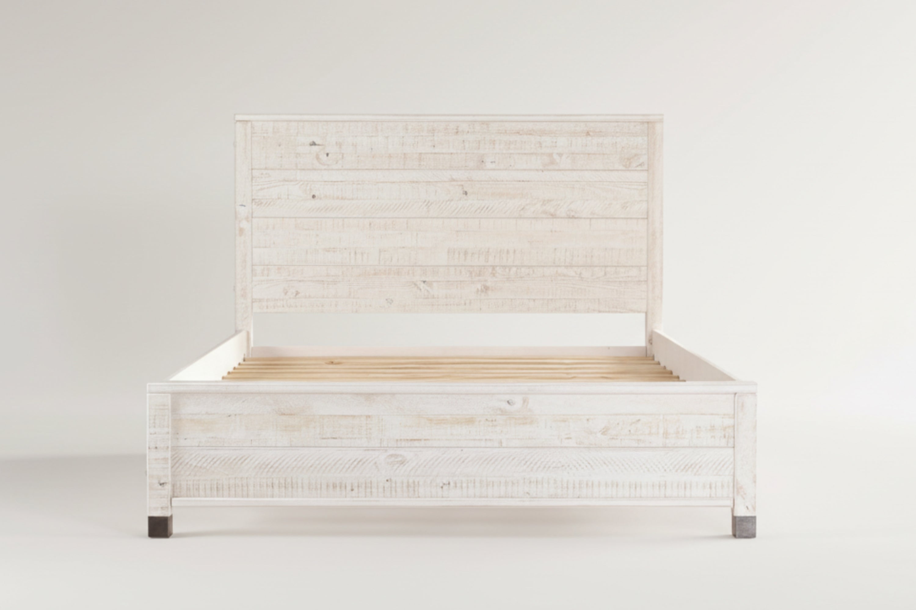 Full Size Solid Wood Platform Bed Frame with Headboard in Rustic White Finish-1