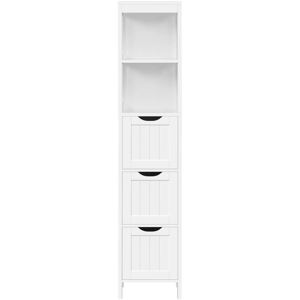 Bathroom Cabinet Tower with 3 Storage Drawers and 2 Shelves in White Wood Finish