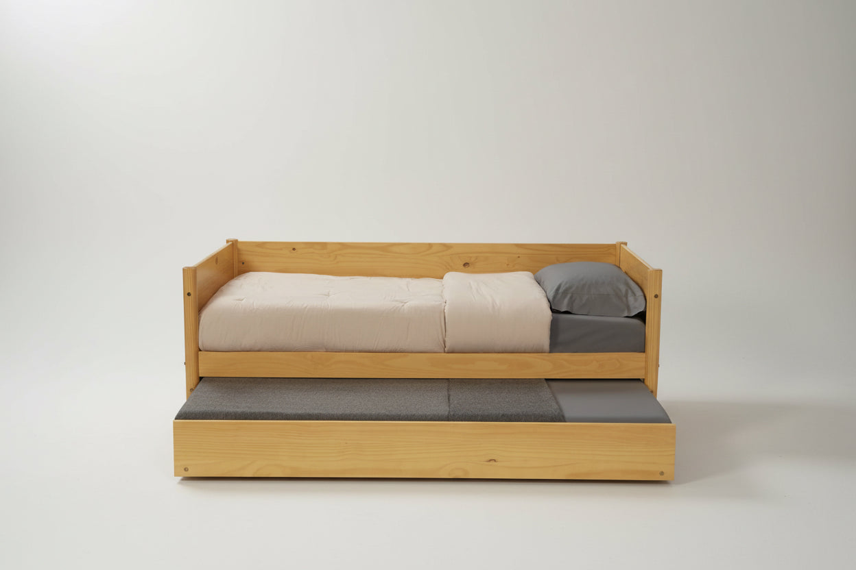 Twin Solid Wood Daybed with Roll Out Trundle Bed Frame in Light Yellow Brown-4