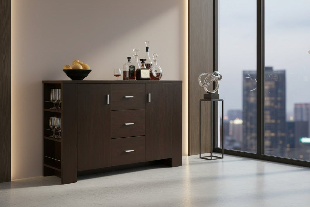 Modern Dining Buffet Sideboard Server in Cappuccino Finish-0