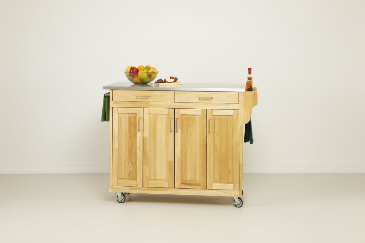 Stainless Steel Top Wooden Kitchen Cart Island with Casters-0