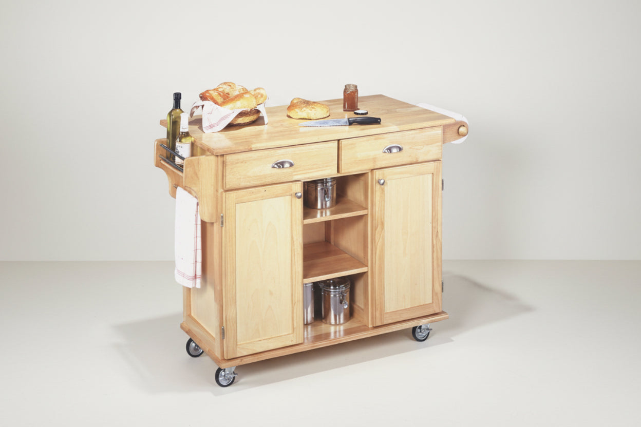 Natural Wood Finish Kitchen Island Cart with Locking Casters-2