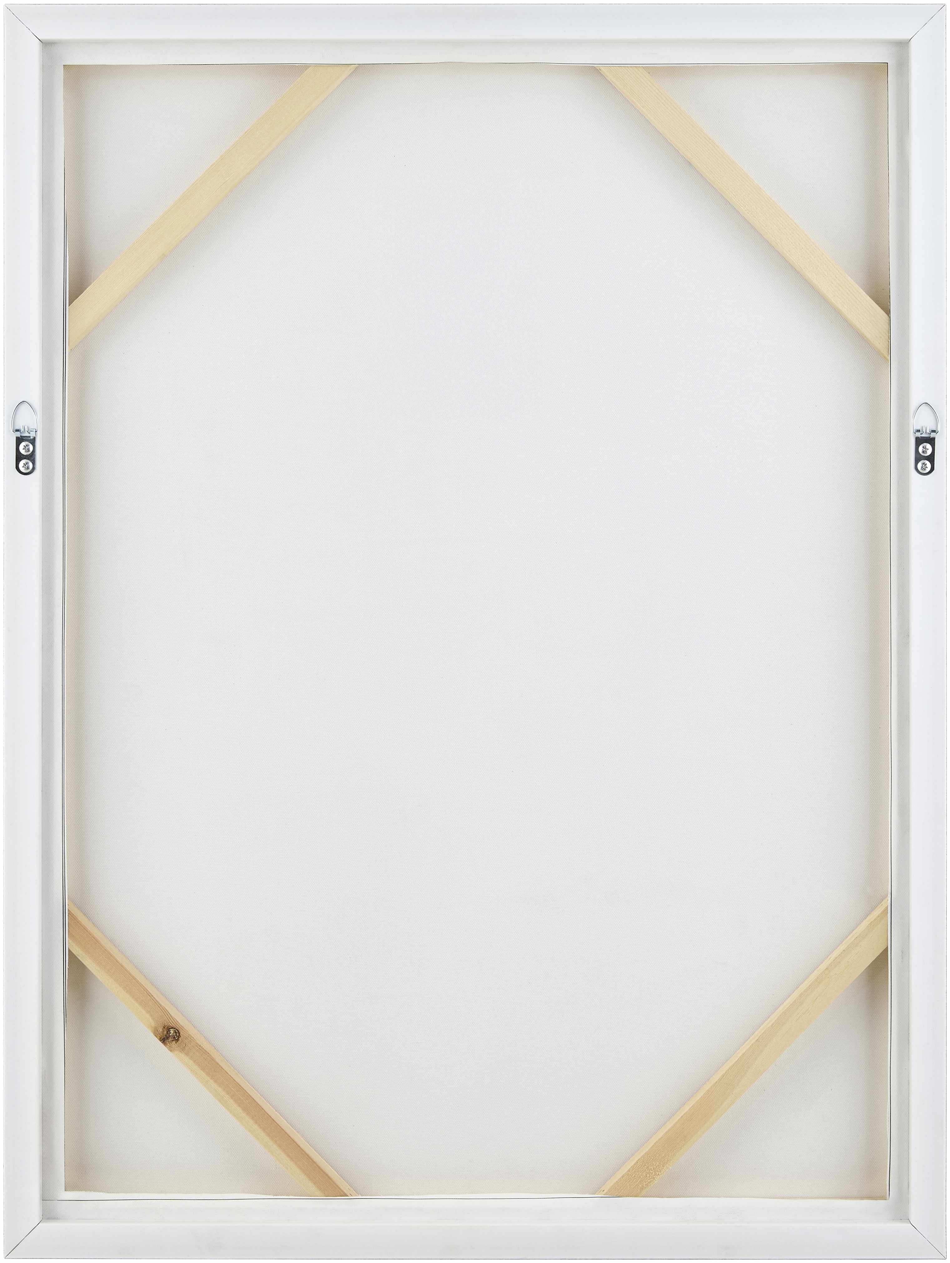 White picture frame with wooden accents on a white background