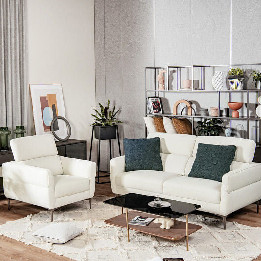 Modern Couched Sofa set with Adjustable Headrest-White-1