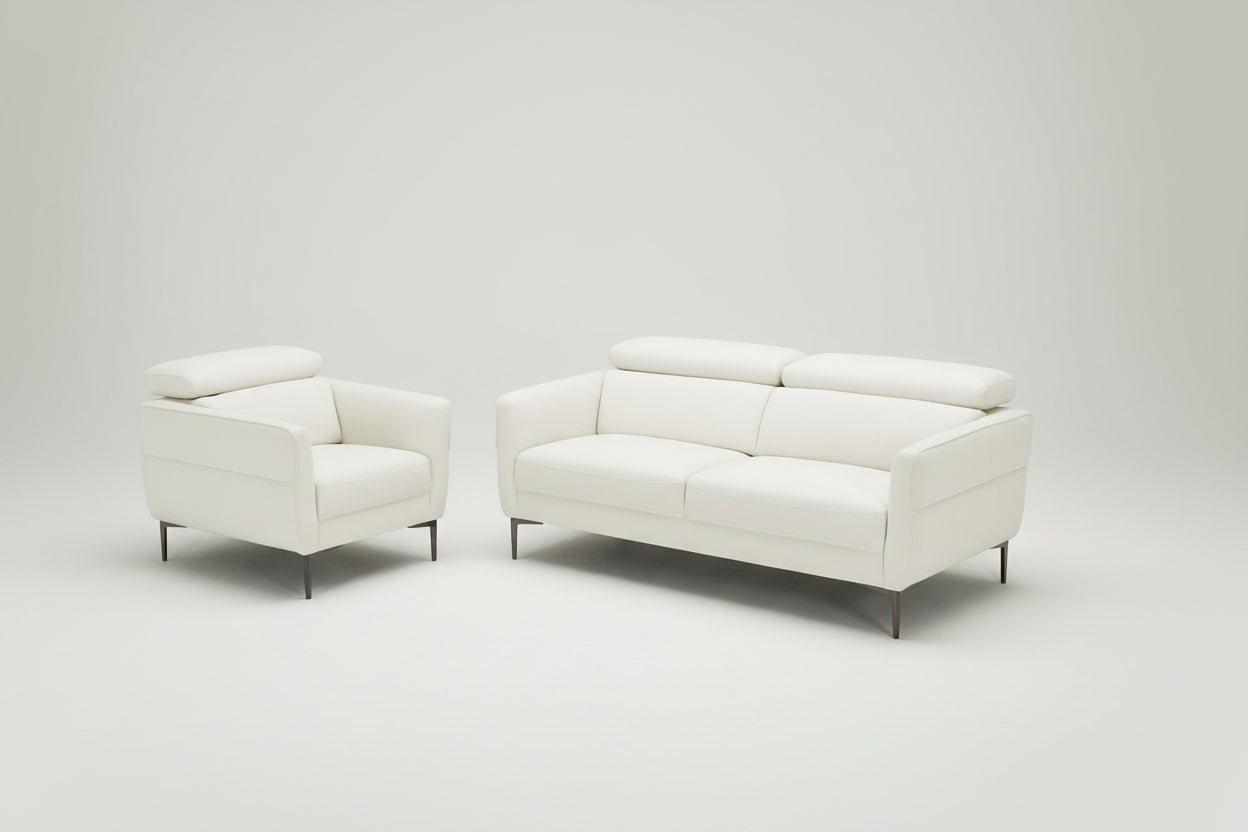 Modern Couched Sofa set with Adjustable Headrest-White-2