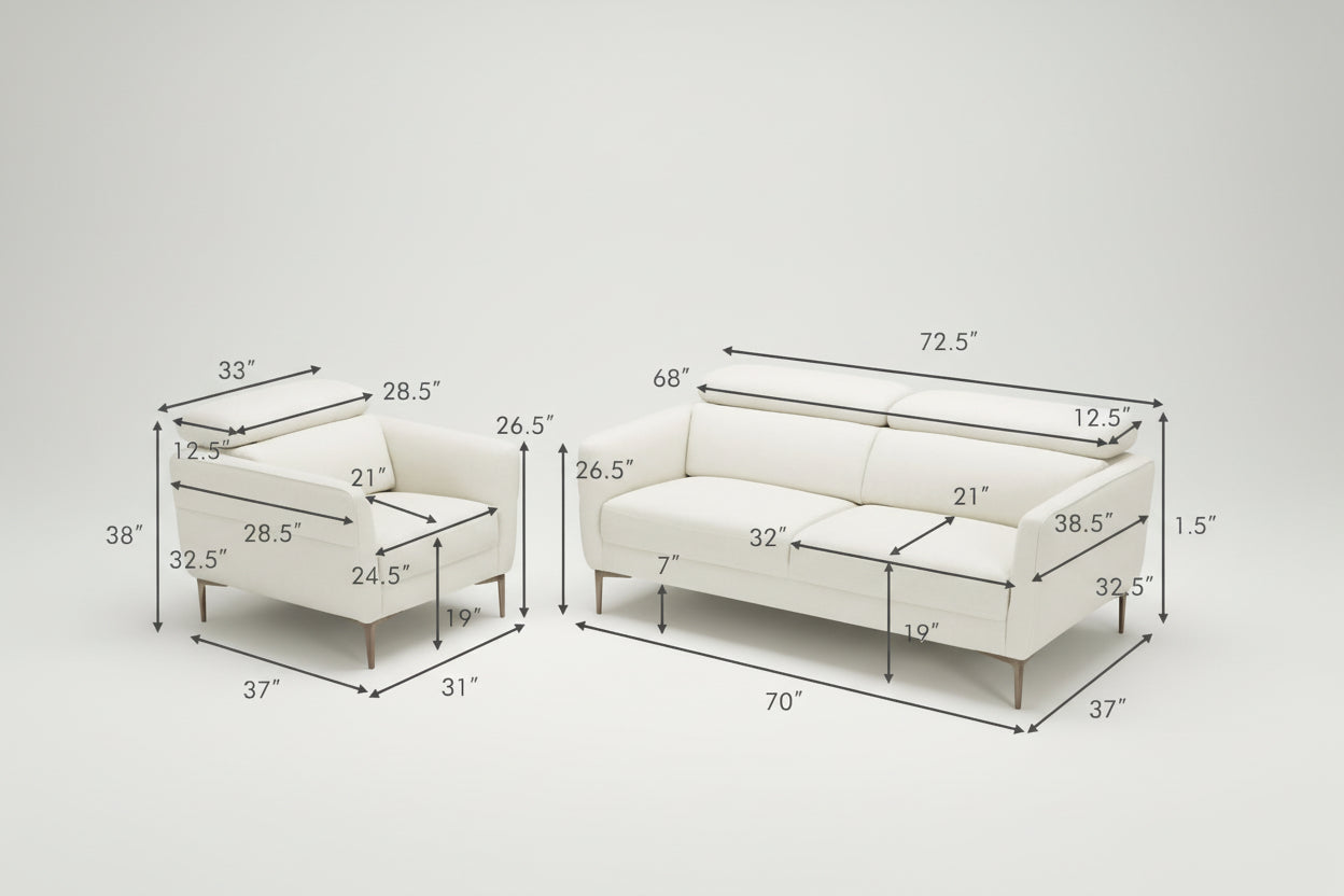 Modern Couched Sofa set with Adjustable Headrest-White-3