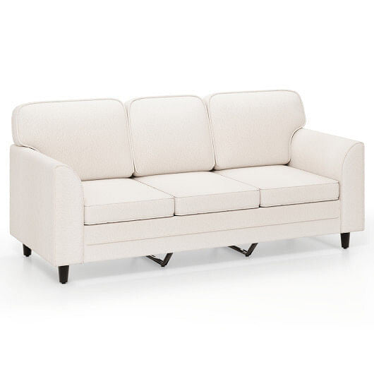 Upholstered Teddy Velvet 3-Seat Sofa with Comfy Back Pillows-Gray-4