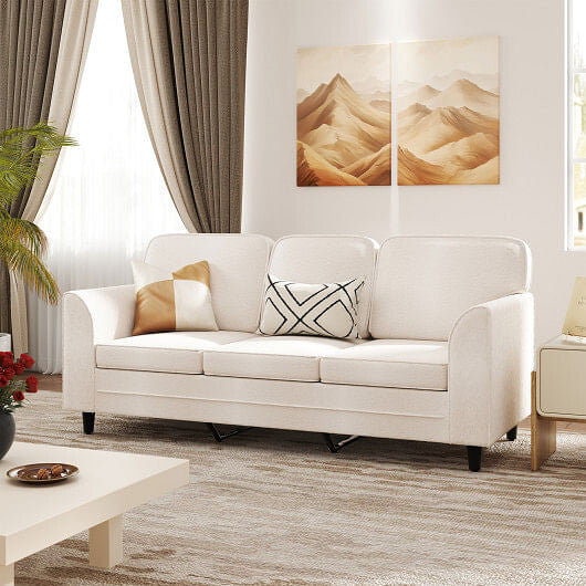 Upholstered Teddy Velvet 3-Seat Sofa with Comfy Back Pillows-Gray-5