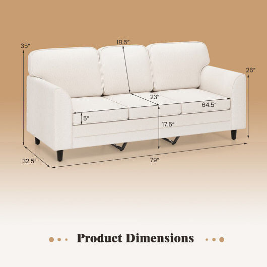 Upholstered Teddy Velvet 3-Seat Sofa with Comfy Back Pillows-Gray-7