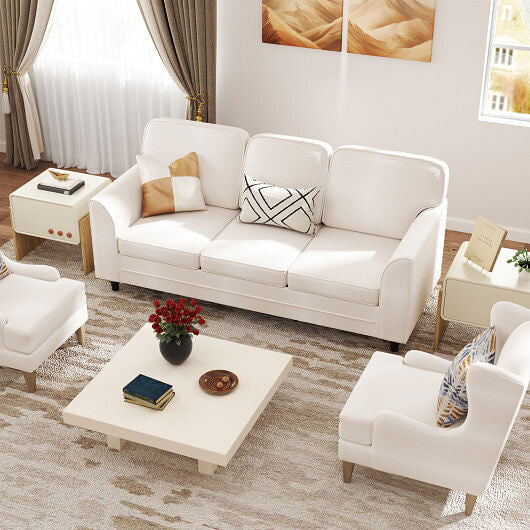 Upholstered Teddy Velvet 3-Seat Sofa with Comfy Back Pillows-Gray-8