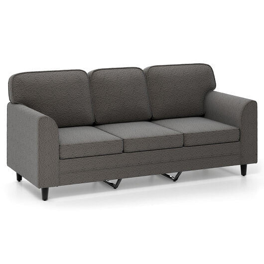Upholstered Teddy Velvet 3-Seat Sofa with Comfy Back Pillows-Gray-9