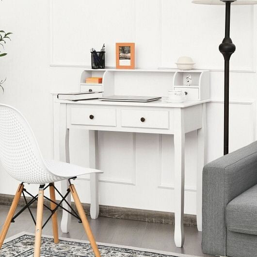 Writing Desk 2-Tier Vanity Desk Computer Desk with 4 Drawers-Pink-3