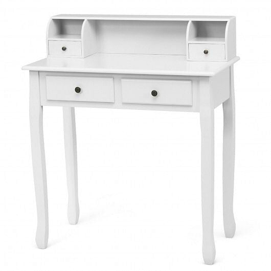 Writing Desk 2-Tier Vanity Desk Computer Desk with 4 Drawers-Pink-0