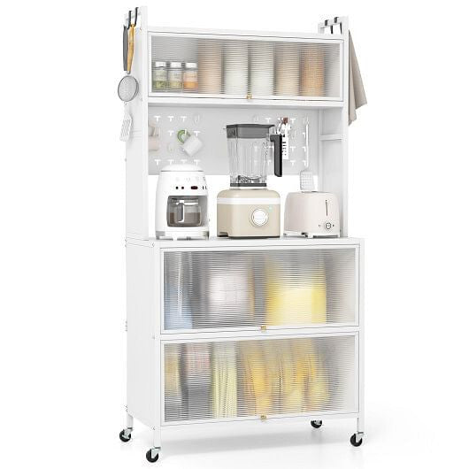 White kitchen cart with appliances and items on a white background