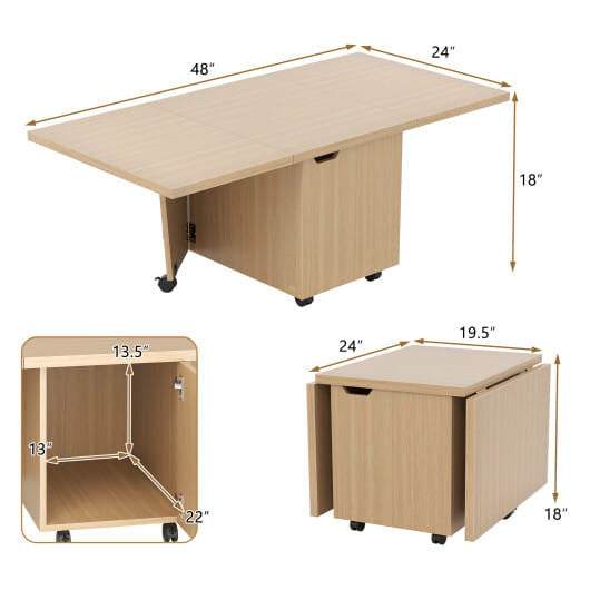 Wooden desk with dimensions labeled on a white background