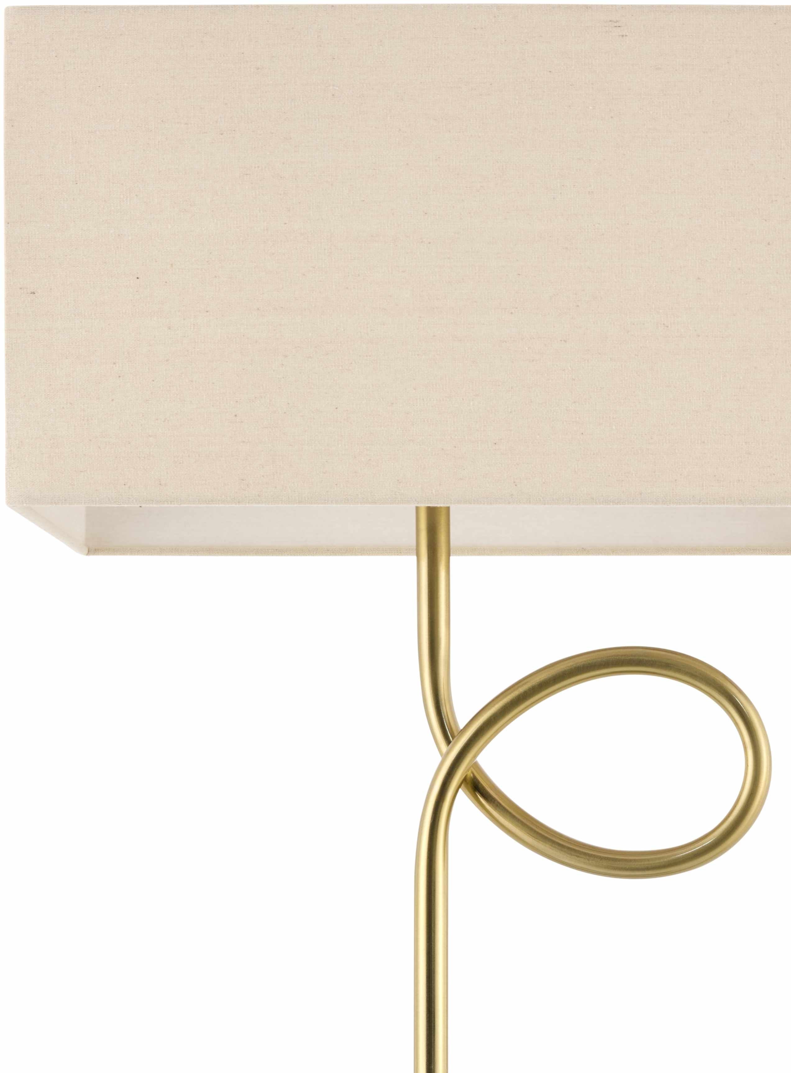 Beige lampshade with a gold metal base on a white background