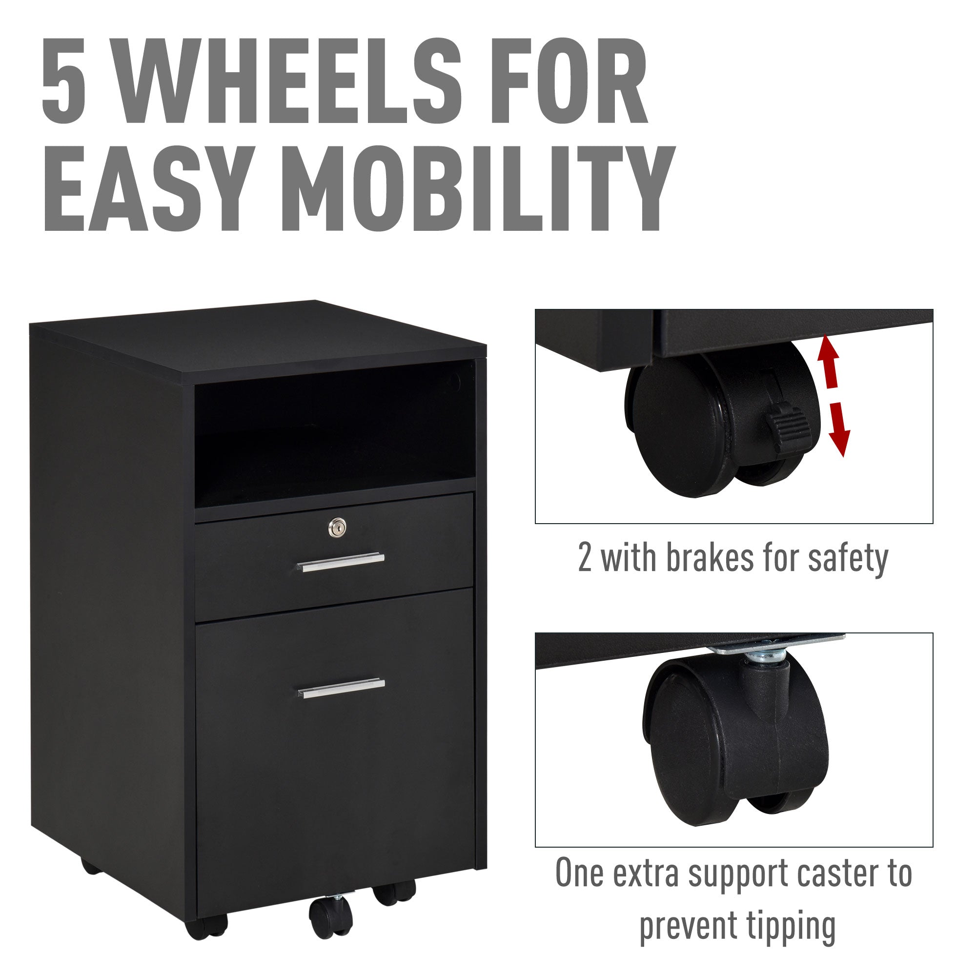 Mobile File Cabinet Lockable Storage Unit Cupboard Home Filing Furniture for Office, Bedroom and Living Room, 39.5x40x60cm, Black-4