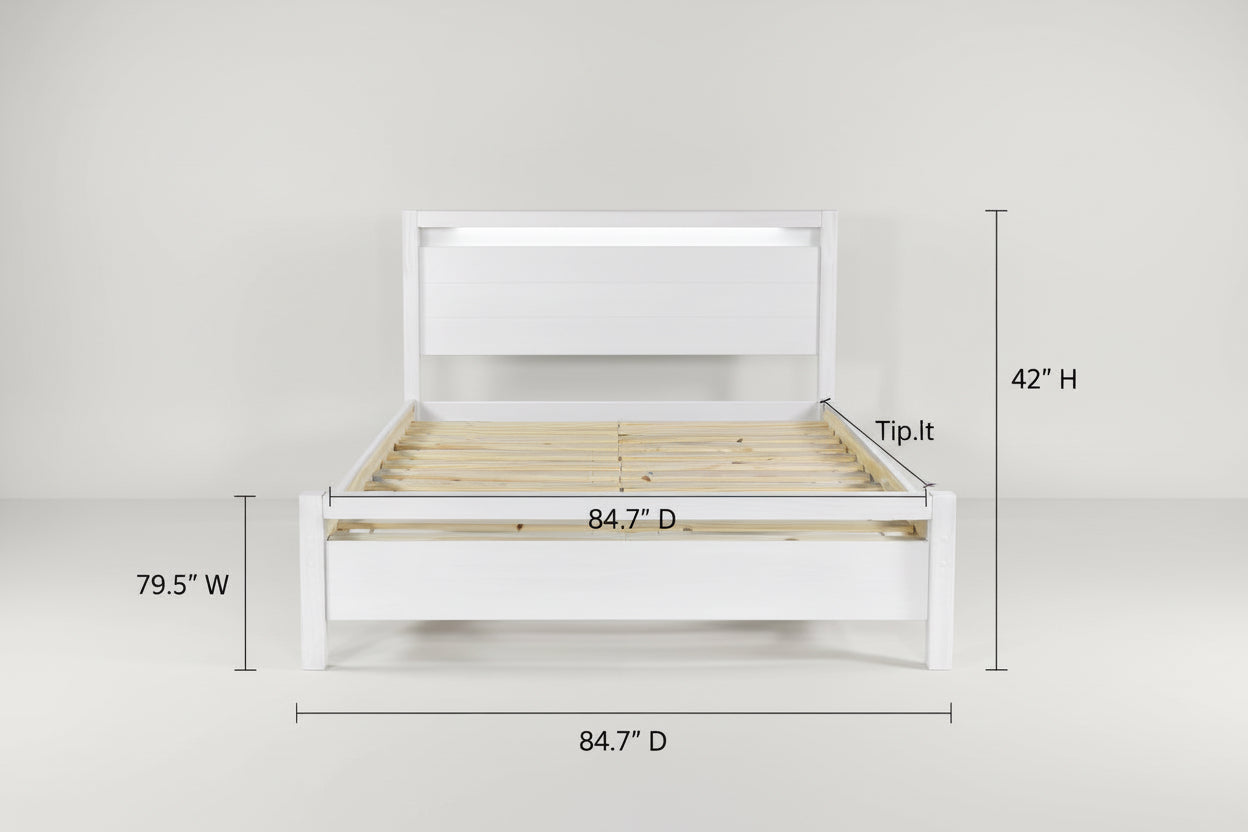 King Size FarmHouse Traditional Rustic White Platform Bed-0