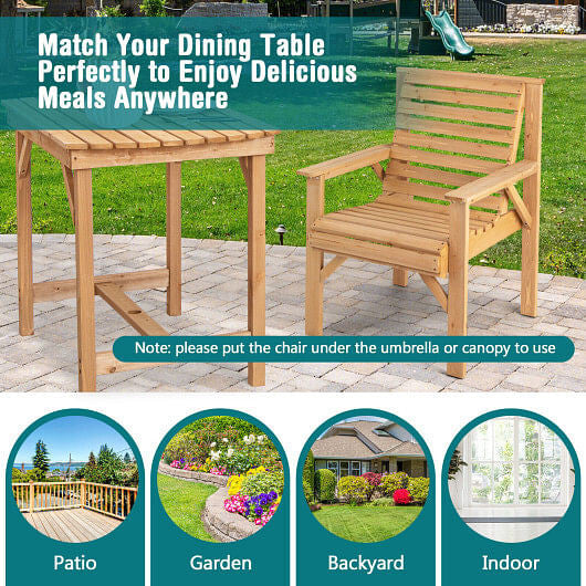 Wooden dining table and chair set with outdoor setting and usage tips.