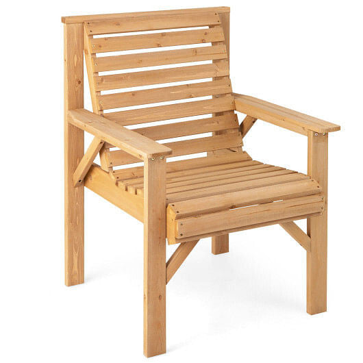 Wooden chair with slatted design on a white background