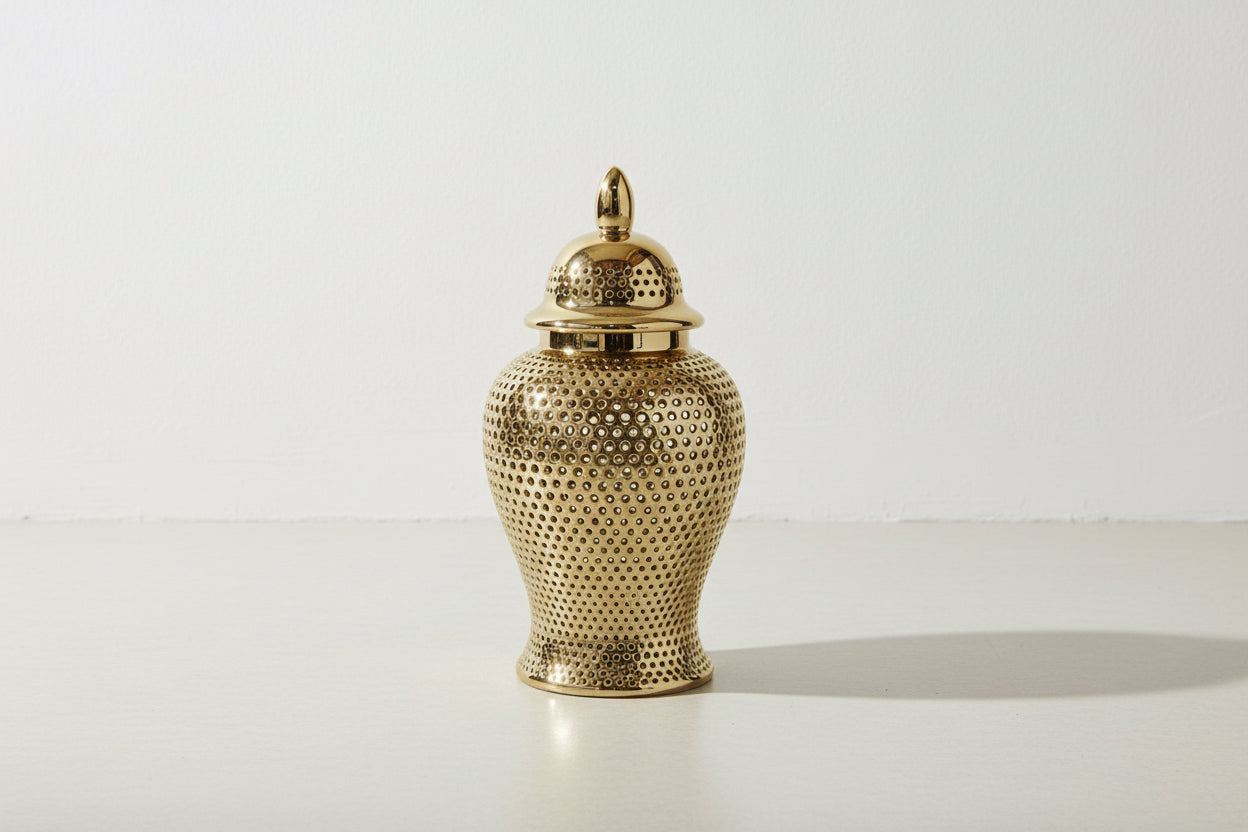 Plutus Brands Ceramic Jar, Gold Porcelain-1