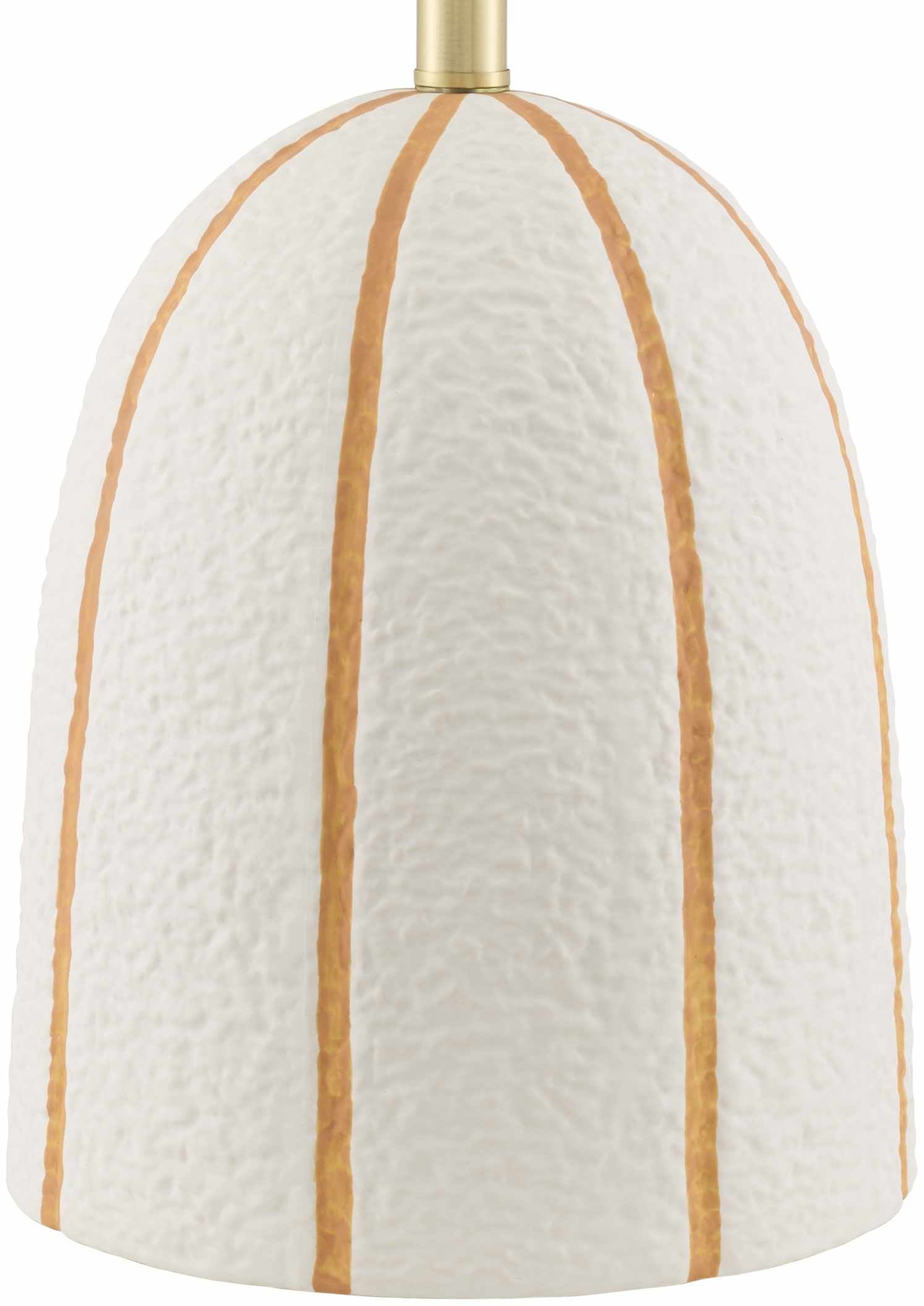 White textured lampshade with gold stripes on a white background