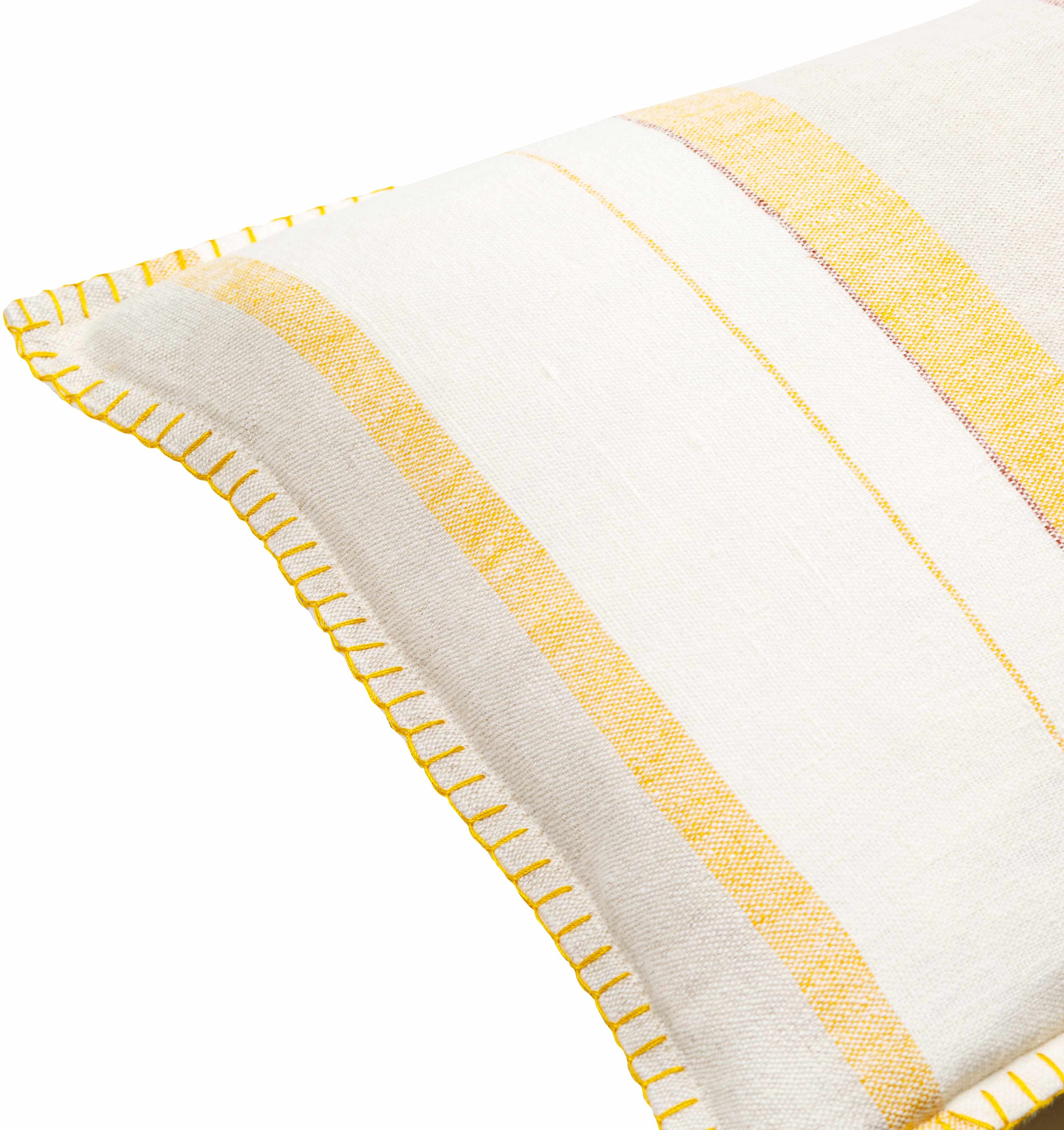 Close-up of a striped towel with yellow and white colors on a white background