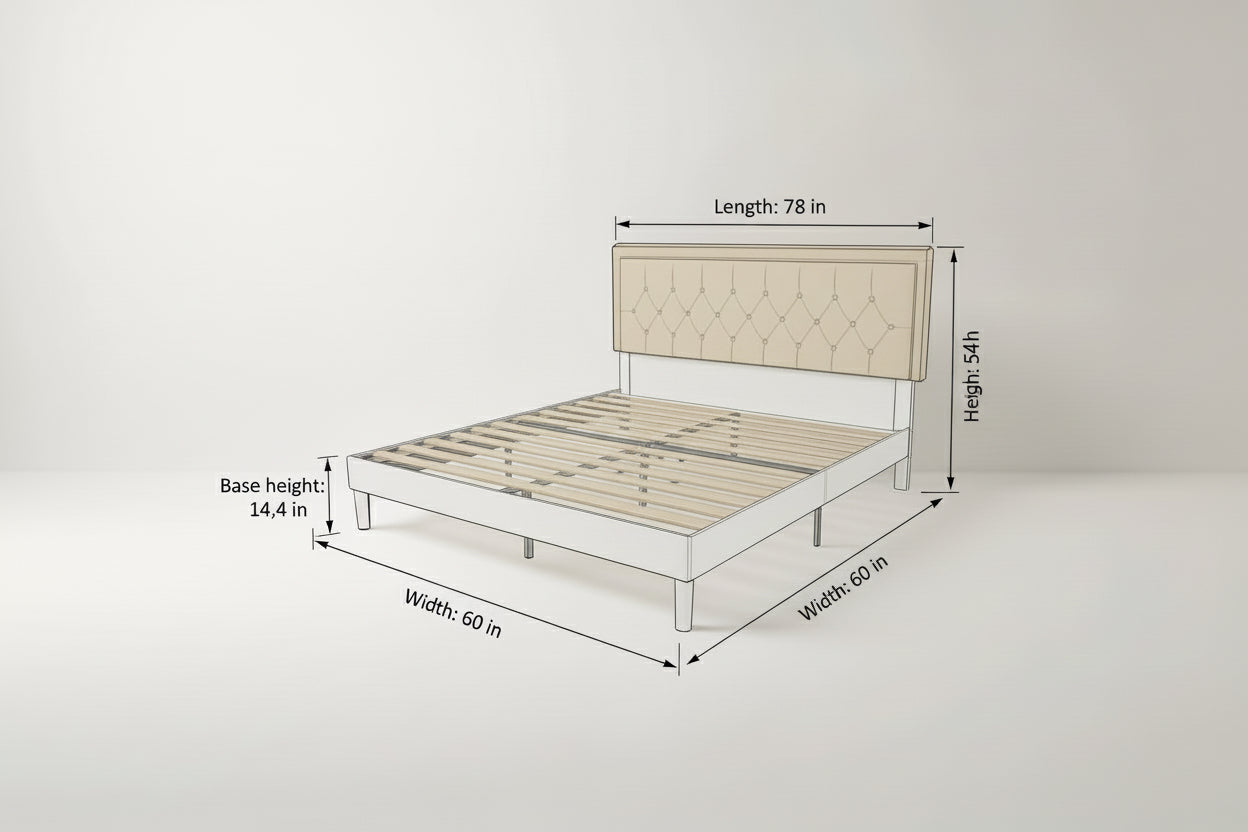 Queen Adjustable Height Platform Bed Frame with Beige Upholstered Headboard-4