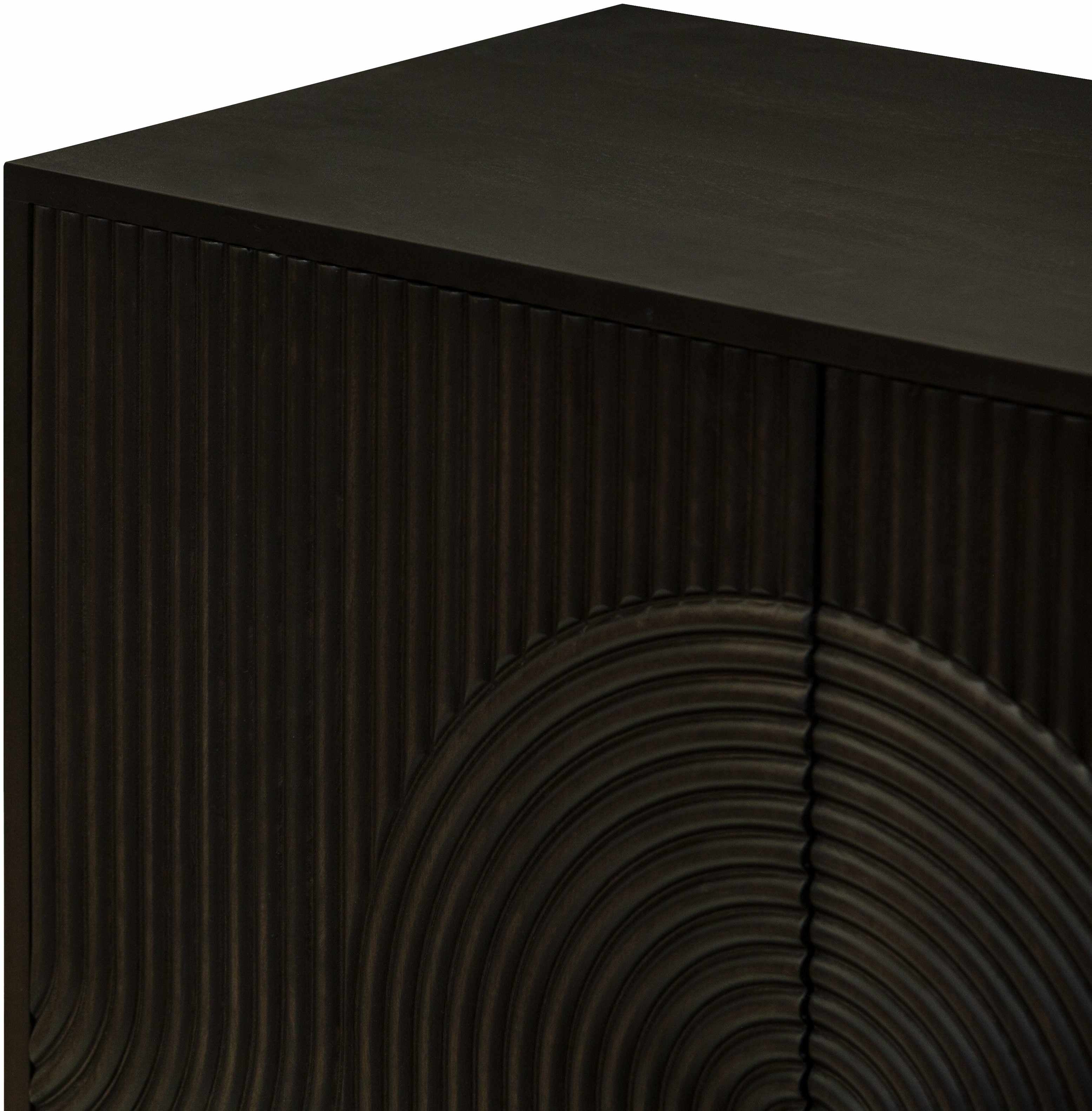Dark wooden side table with a textured surface