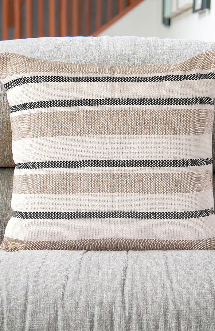 Beige Striped Cushion Cover | 45x45cm | Hand Stitched Cotton | Modern Home Decor-3