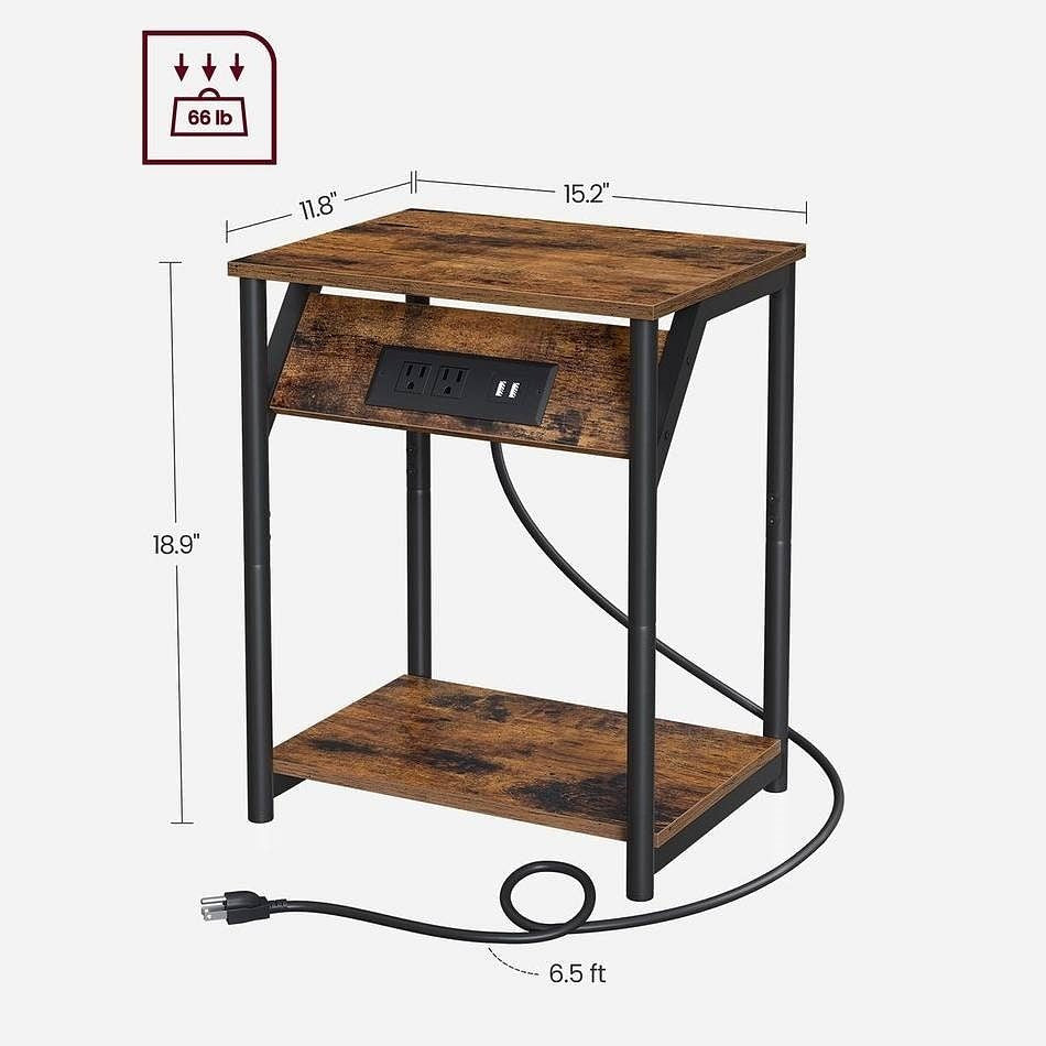 Set of 2 - Nightstand End Tables Charging Station with 2 USB ports-1