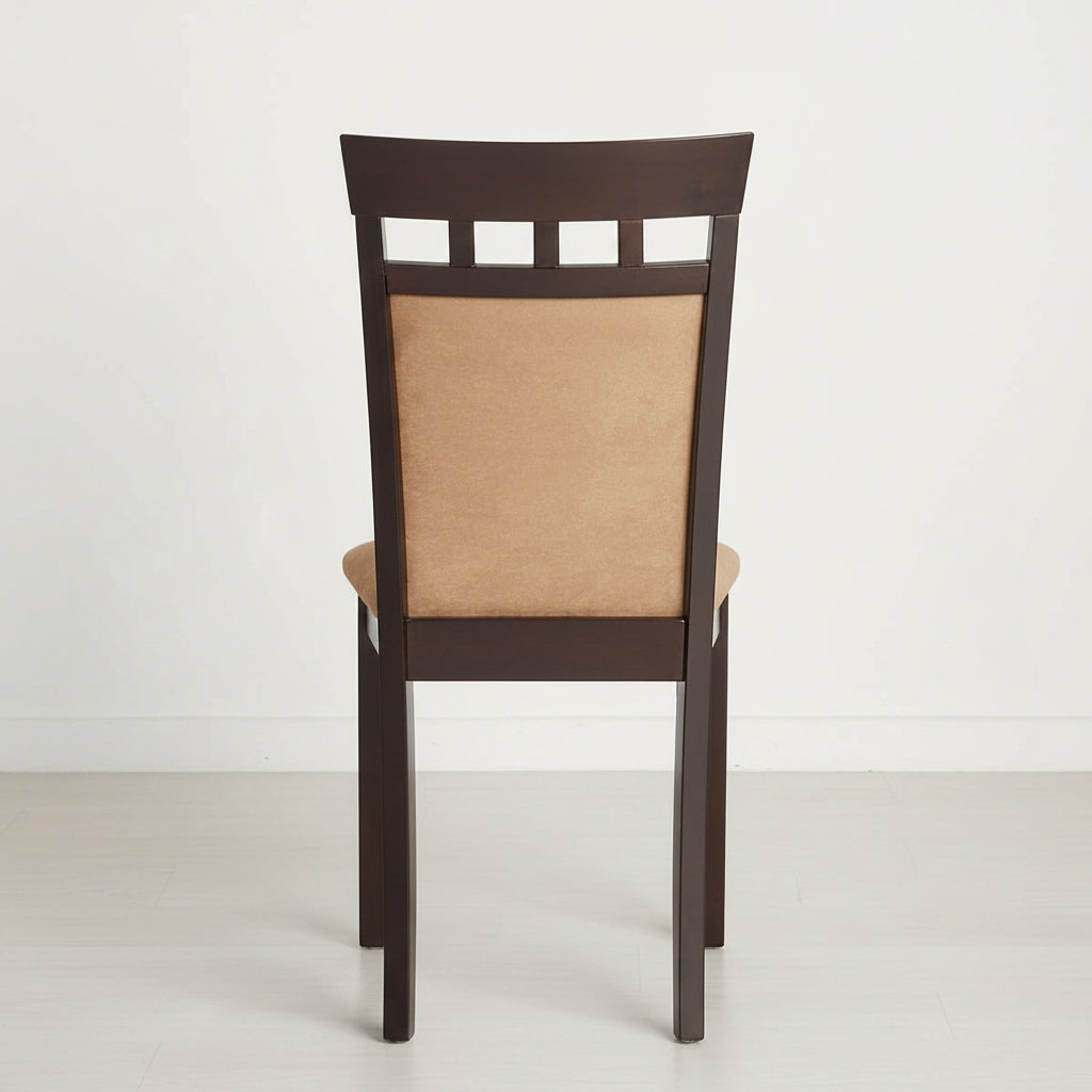 Chair with brown backrest and dark wooden frame on a white background