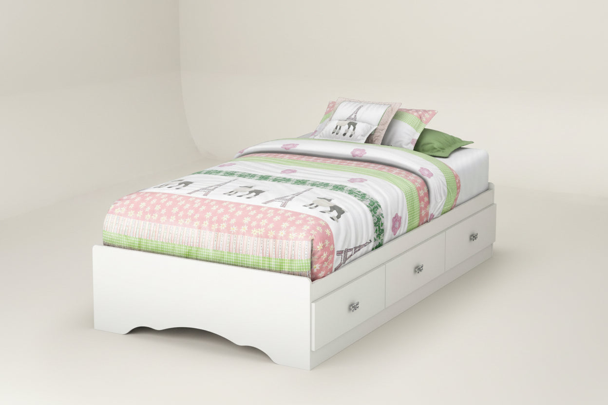 Twin size White Platform Bed Frame with 3 Storage Drawers-0