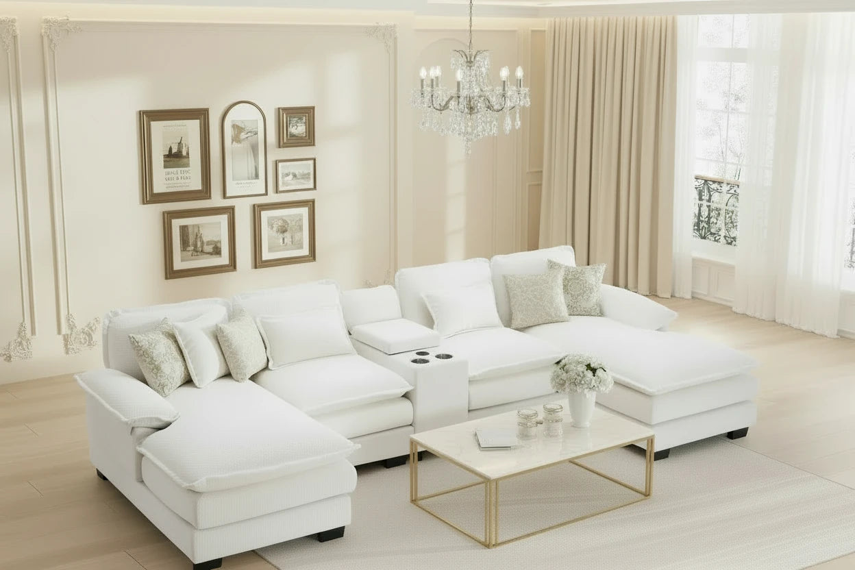 Comfy U Shape Cloud Couch - 124\" Chenille Sofa-7