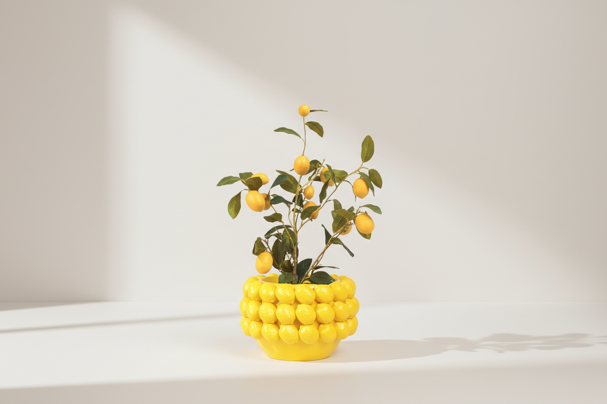 Hardy Haus 13-Inch Ceramic Lemon Planter – Vibrant Yellow Design