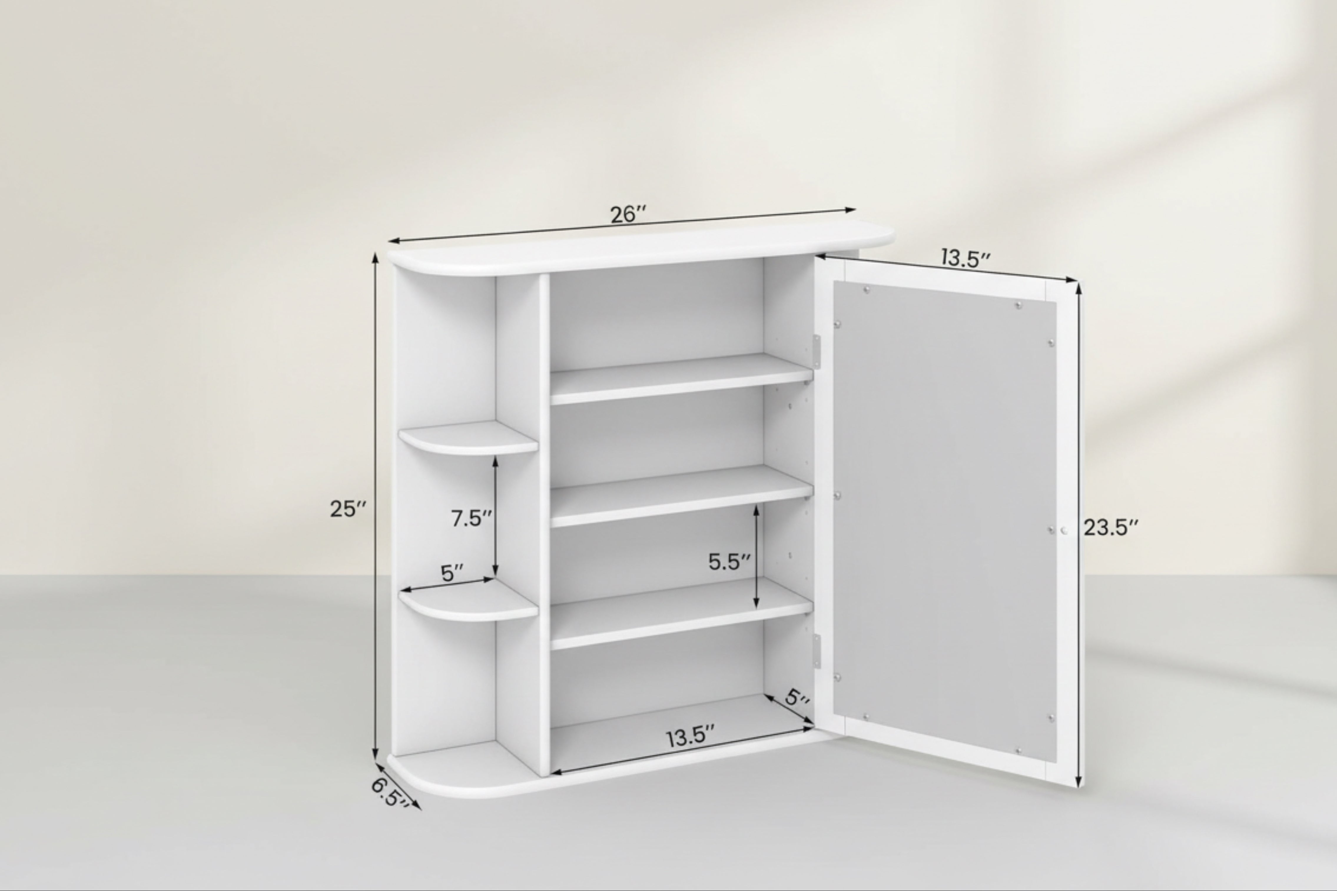 White 26 x 25 inch Bathroom Wall Mirror Medicine Cabinet with Shelves-4