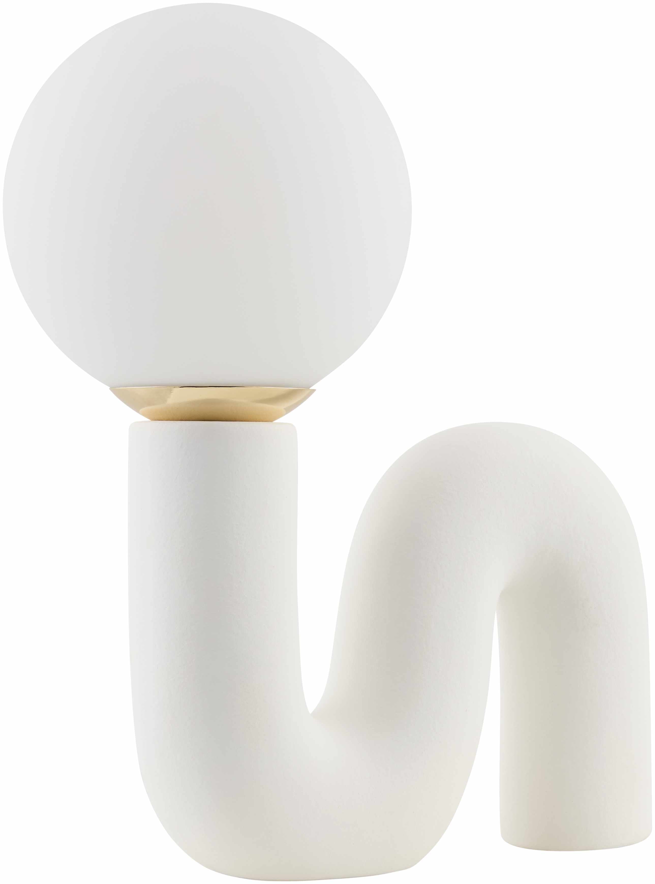 Decorative object with a white spherical top and base on a white background