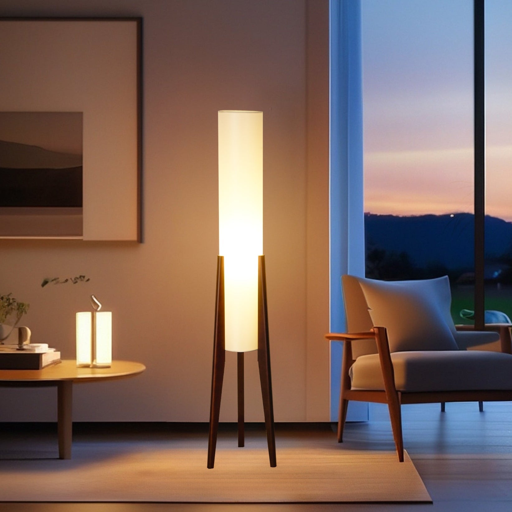 Floor Lamp with Wooden Tripod Legs