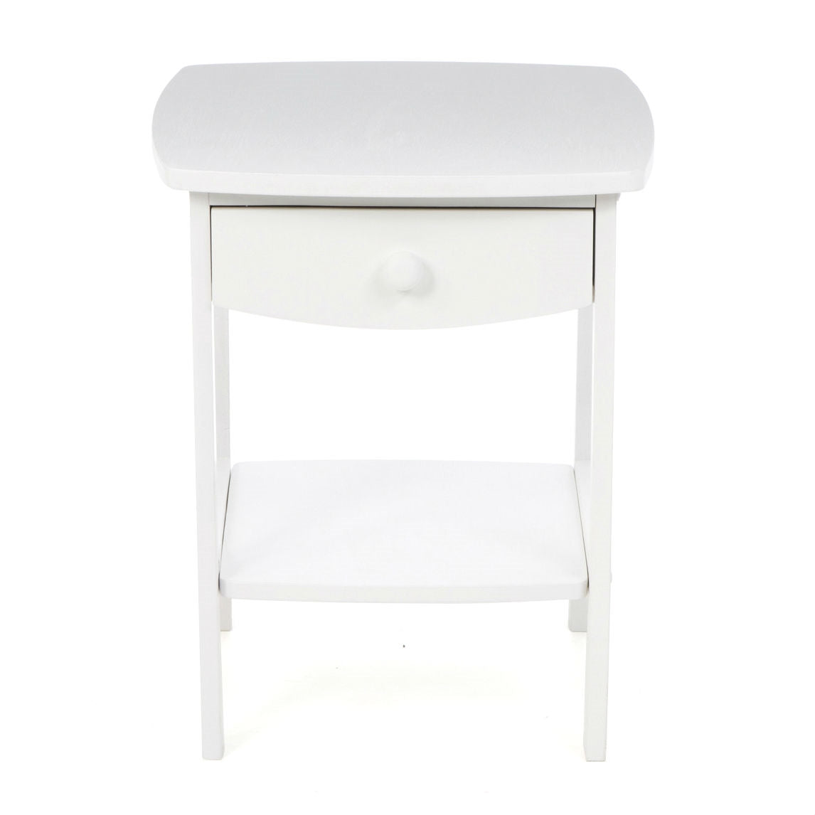 White nightstand with a drawer on a white background