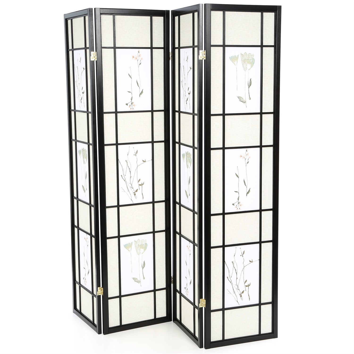 Three-panel folding screen with floral design on a white background