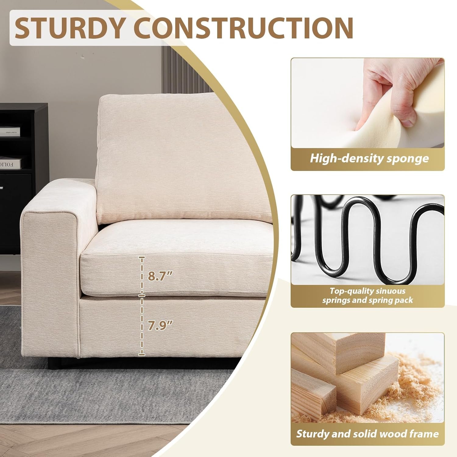 Seventy One Inch Beige Chenille Modular Sofa Collection-2