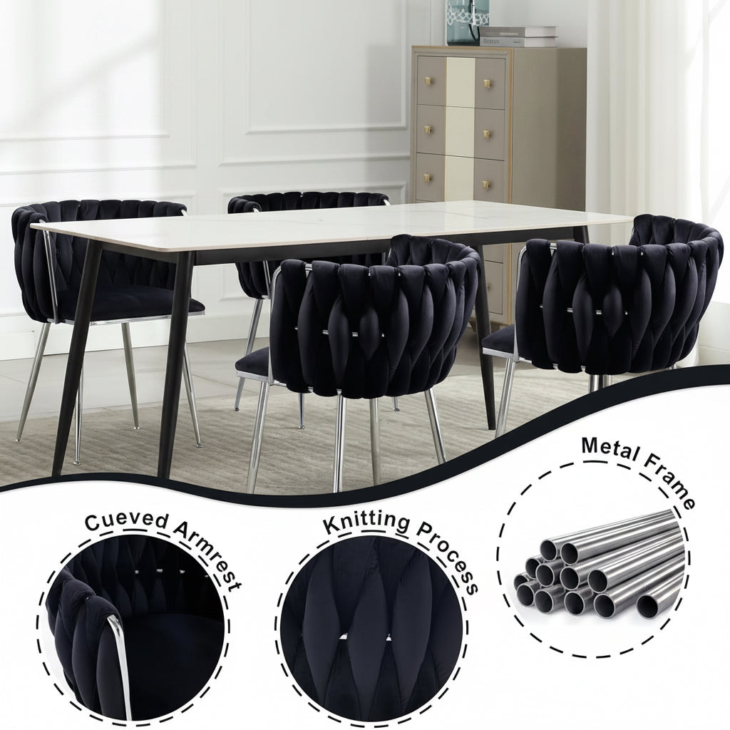 Hardy Haus Black Velvet Upholstered Dining Chairs For Couples – Set of 2