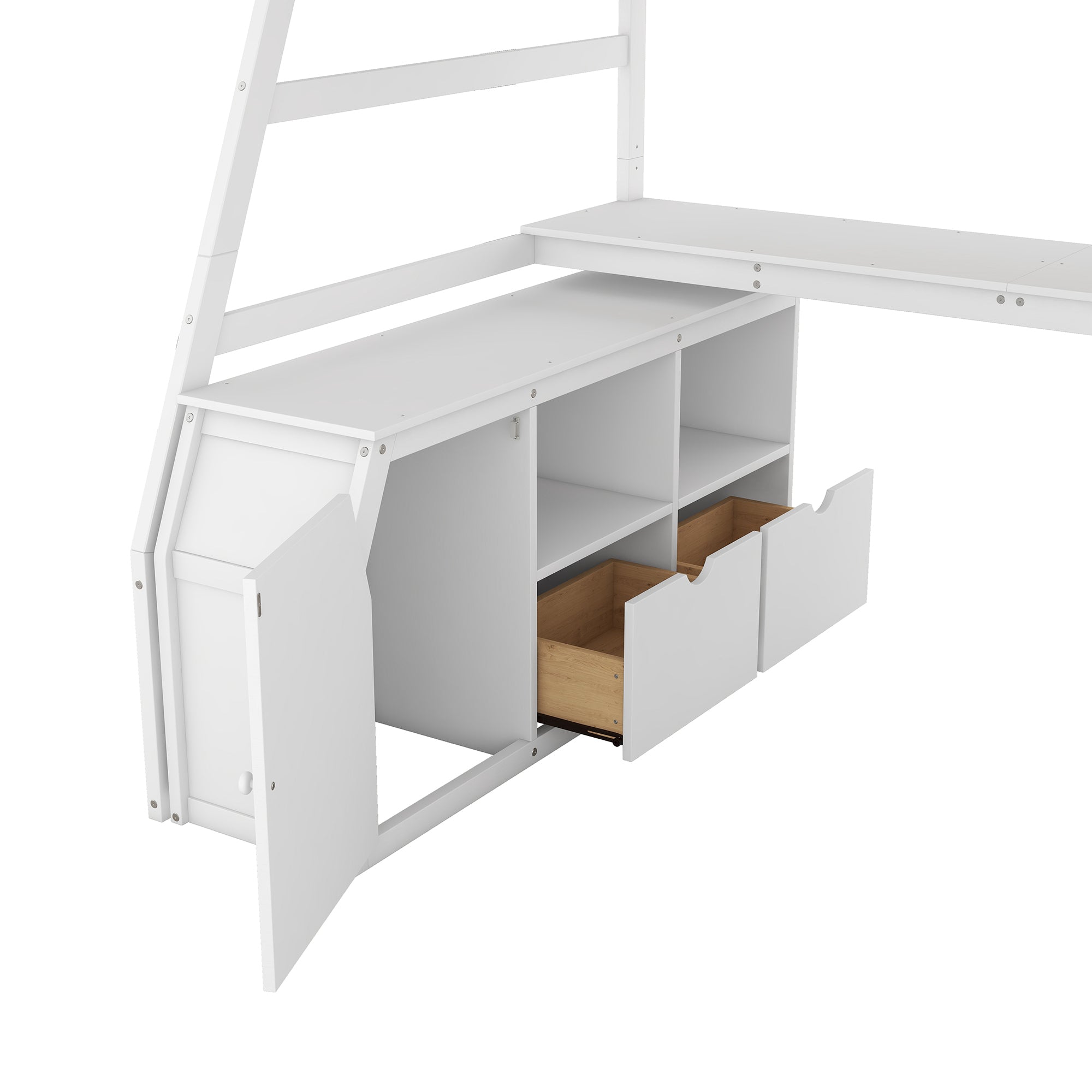 Twin Size Loft Bed with 7 Drawers 2 Shelves and Desk