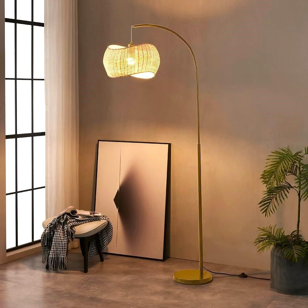 Floor Lamp with Handwoven Wicker Shade